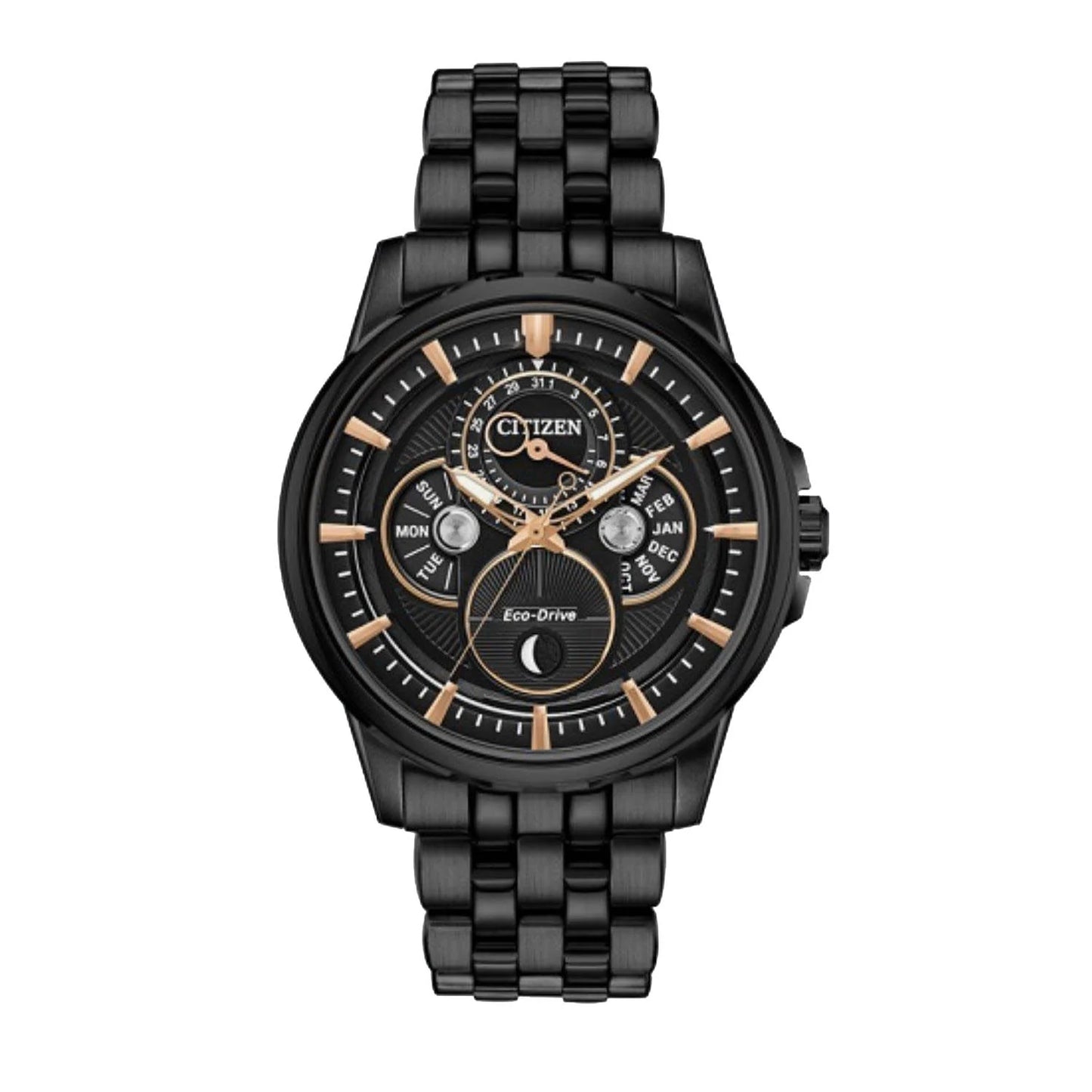 Citizen Watch with 44MM Black Round Dial and Stainless Steel Bracelet. BU0057-54E