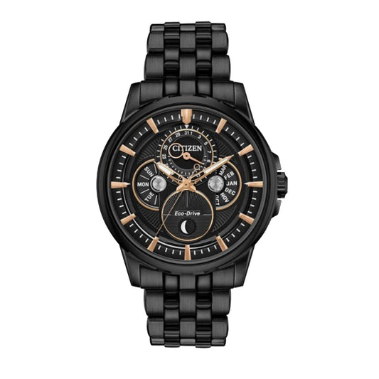 Citizen Watch with 44MM Black Round Dial and Stainless Steel Bracelet. BU0057-54E